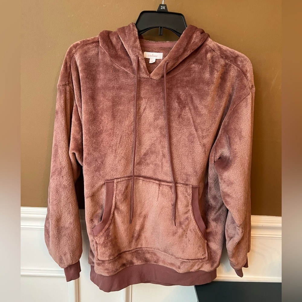 Colsie Plush Pink Hoodie Cozy Warm Loungewear Sweatshirt Size L
